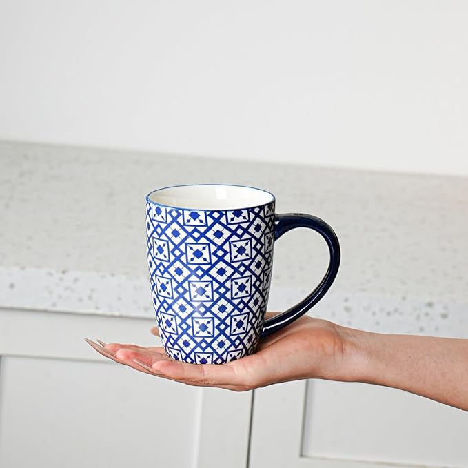 Ceramic Coffee Mugs Set - 16 Oz Large Porcelain Tea Cups with Handle for Men Women Latte Cocoa Cappuccino - Christmas Housewarming Gift - Dishwasher Safe - Set of 6 - Vintage Blue - Image 2