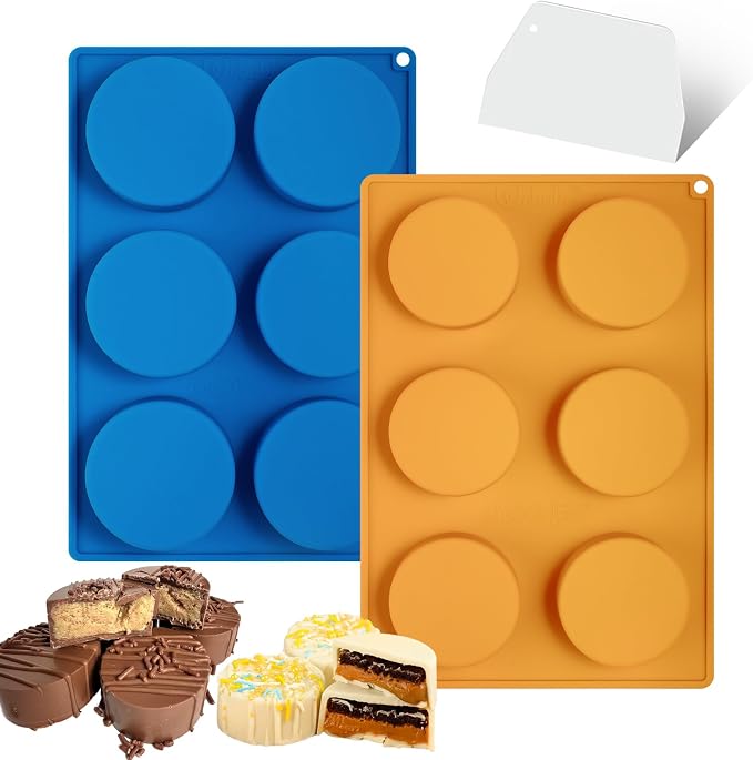 Webake Cake Puck Mold Set 2 Different Sizes, Silicone Flat Cake Pop Molds for Chocolate Covered Desserts, BPA Free - 2 Molds & 1 Scraper by Webake