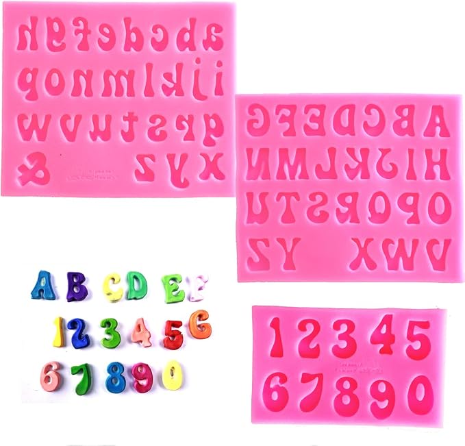 Letters Molds and Numbers Molds, Silicone Fondant Mold Chocolate Molds, 0-9 Number and 26 Letters Silicone Molds for Baking Desserts and Cake Decoration (3 pack) by GELIFATLE