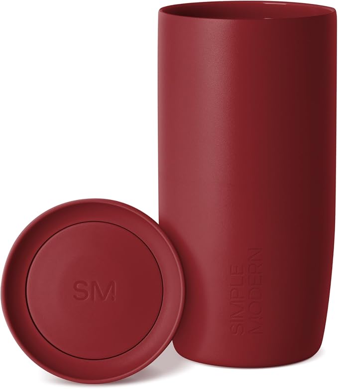 Simple Modern Insulated Travel Coffee Mug 360° Lid | 16oz | Red | Voyager Ceramic-Lined Insulated Stainless Steel Coffee Tumbler, Iced Coffee Cup, Mug with Lid | Fits Cupholder, Red Onyx by Unknown