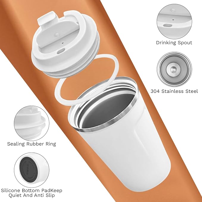 SPLMIFA Travel coffee mugs leak-proof, reusable coffee cups with lids, stainless steel vacuum insulated coffee tumblers, thermal insulation cups for men & women keep drinks hot & cold(2nd-White, 12OZ) - Image 3
