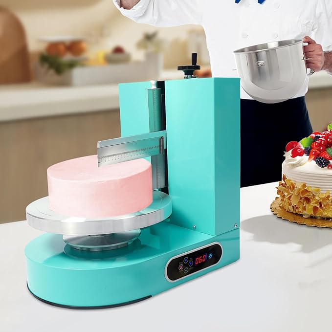 Cake Cream Spreading Machine, Electric Cake Decorating Machine for 4-12 Inch Cakes, Automatic Cake Cream Spreading Machine with Graduated Scrapers Turntable for Dessert Shops, 60-320RPM, 200W (Green)