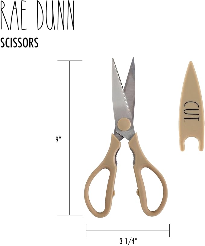 Rae Dunn Kitchen Scissors- Stainless Steel Kitchen Shears, Cooking Scissors for Cutting Meat, Chicken, Herbs and Produce with Blade Cover and Soft Grip Handles (Brown) - Image 6