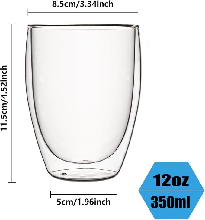Glass Coffee Mugs Set of 2, Double Walled Clear Coffee Cups 12oz, Clear Latte Espresso Mugs for Milk Juice, Clear Glass Cappuccino Cup Glassware Gift for Christmas Birthday - Image 8