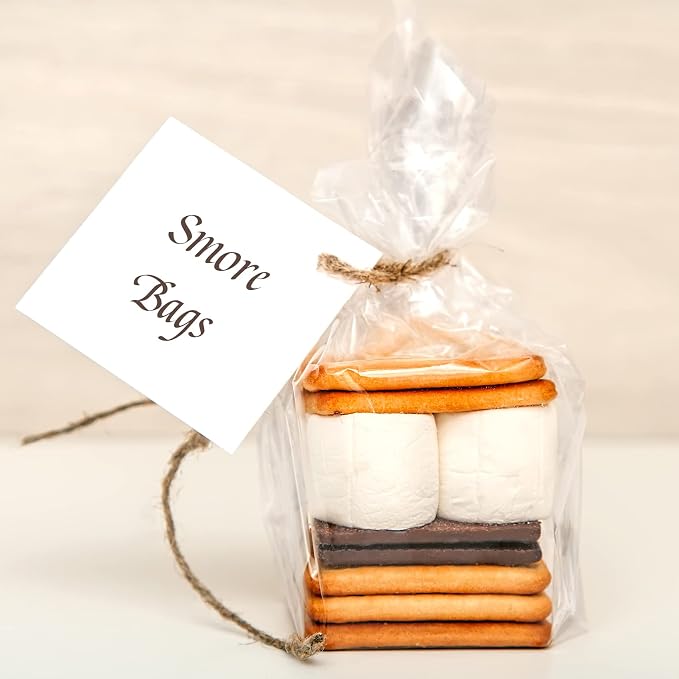 Morepack Gusseted Flat Bottom Cellophane Bags 4x2x8 In 50Pcs | Smore Bags with Paper Insert by Morepack