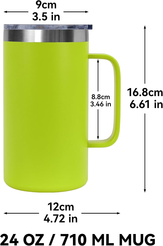 DOMICARE 24oz Mug with Handle and Lid, Stainless Steel Coffee Mug, Travel Mug with Handle, Double Wall Vacuum Coffee Tumbler, Reusable Insulated Cup, Light Green, Pack 8 - Image 4