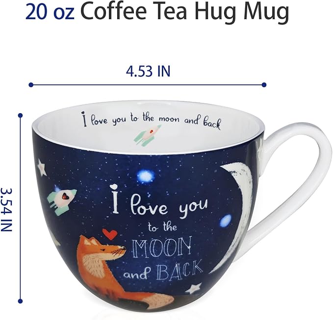 I Love You to the Moon and Back Mug, Premium 20 oz Bone China Coffee Mug, Romantic Gift for Her or Him, Valentine's Day, Anniversary, Birthday, Designed in England by Harvest Green Studio - Image 3