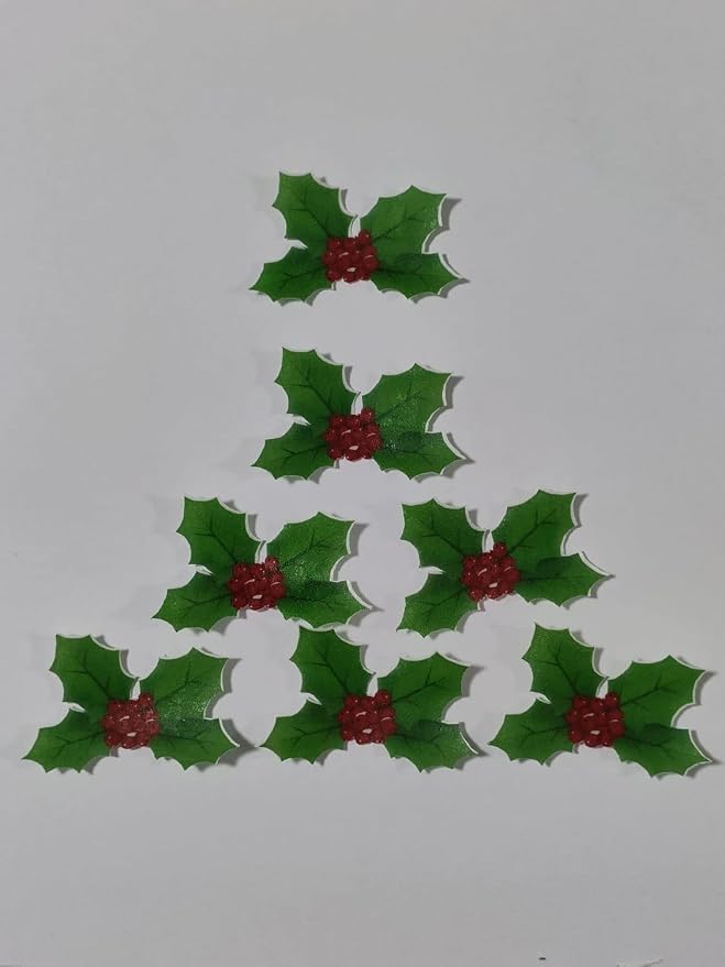 Edible Christmas Flowers Christmas Leaf Cake Decor 35 Piece Mix - Image 3