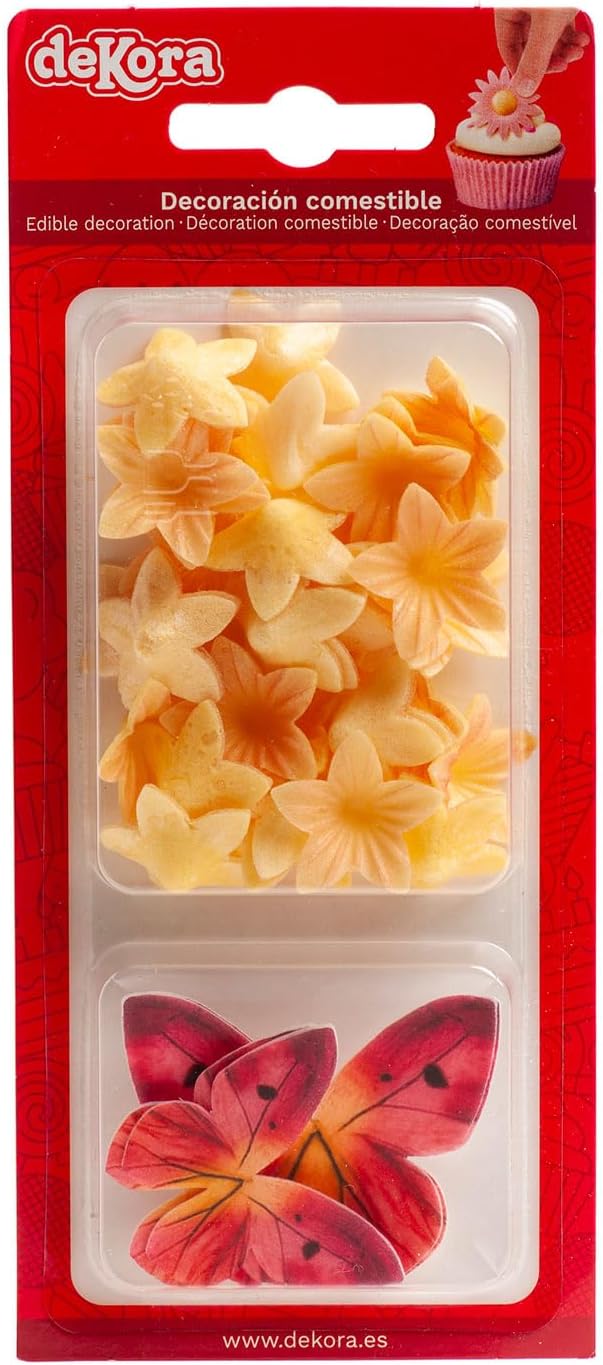 Decor - Edible Wafer Decorations Blister Yellow Mini Flowers and Red Butterflies - 39 Pieces for Decorating Cupcakes and Cakes for Every Occasion - Image 2