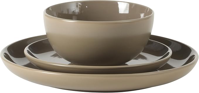 Gibson Home Rockaway 12 Piece Plates and Bowls Matte Outside/Shiny Inside Glaze Service for 4 Dinnerware Set - Brown - Dishwasher and Microwave Safe - Image 6