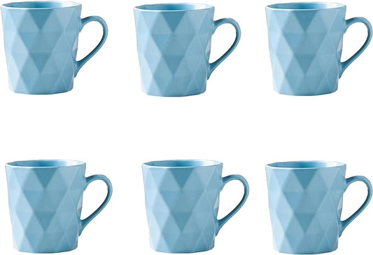 11 Ounce Porcelain Mugs, Set of 6, Tea and Cocoa Mug Set, Blue, Matte by MIWARE
