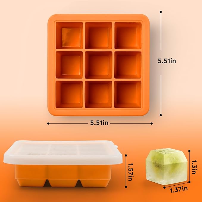 Small Ice Cube Trays for Freezer,9x1.3 inch,BPA Free,Silicone Ice Cube Tray with Lid | Mini Ice Cube Trays-Nugget Ice Tray with lid for Mini Fridge with Freezer for Coffee,Cocktail,Baby Food