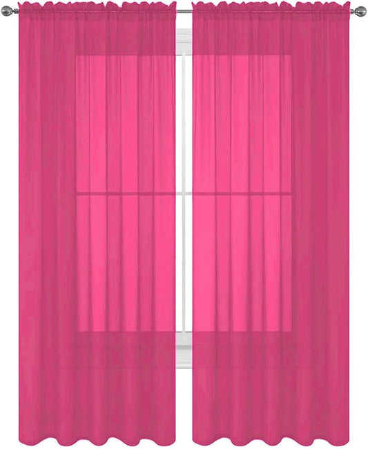 2 Piece Solid Elegant Sheer Curtains Fully Stitched Panels Window Treatment Drape (54" X 108", Hot Pink) by Decotex