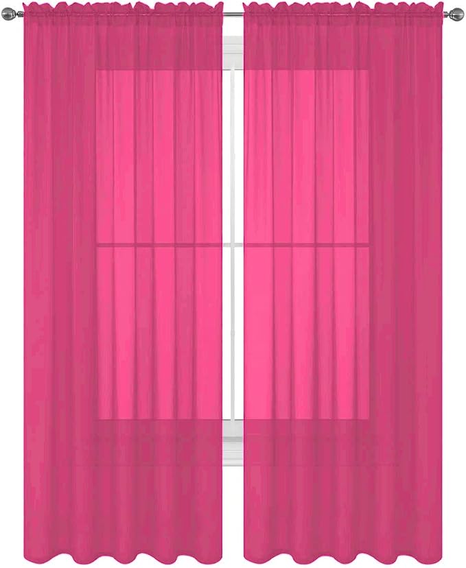 2 Piece Solid Elegant Sheer Curtains Fully Stitched Panels Window Treatment Drape (54" X 120", Hot Pink) by Decotex