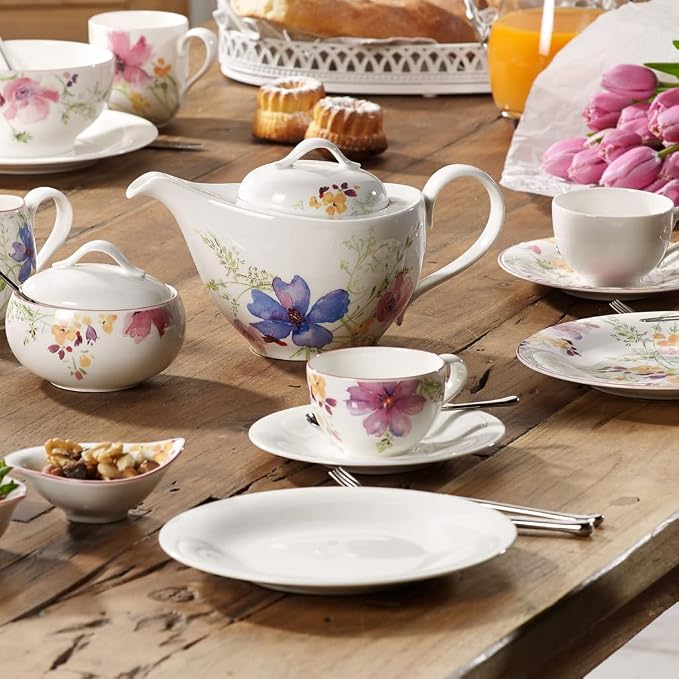 Villeroy & Boch 10-4104-1250 Mariefleur Gris Basic Saucer, 19 cm, Premium Porcelain, White/Multicoloured - Image 2