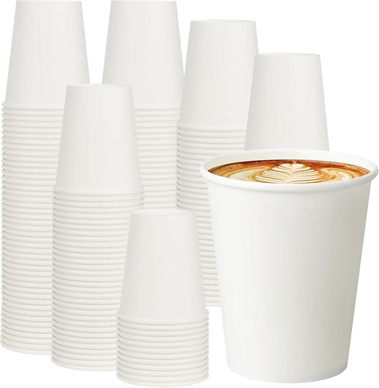 100 Pack 8 oz Paper Cups, Disposable Coffee Cups, White Hot/Cold Beverage Drinking Cups for Water, Coffee, or Juice, Perfect for office, Party, Home by VPACKDUO