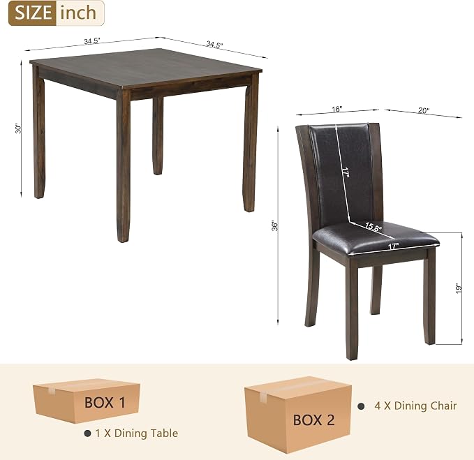 5-Piece Dining Table Set for 4, Kitchen Dining Table with 4 Soft Cushioned Solid Wood Chairs, Ideal for Home or Restaurant Use.(Dark Walnut_Small) - Image 4
