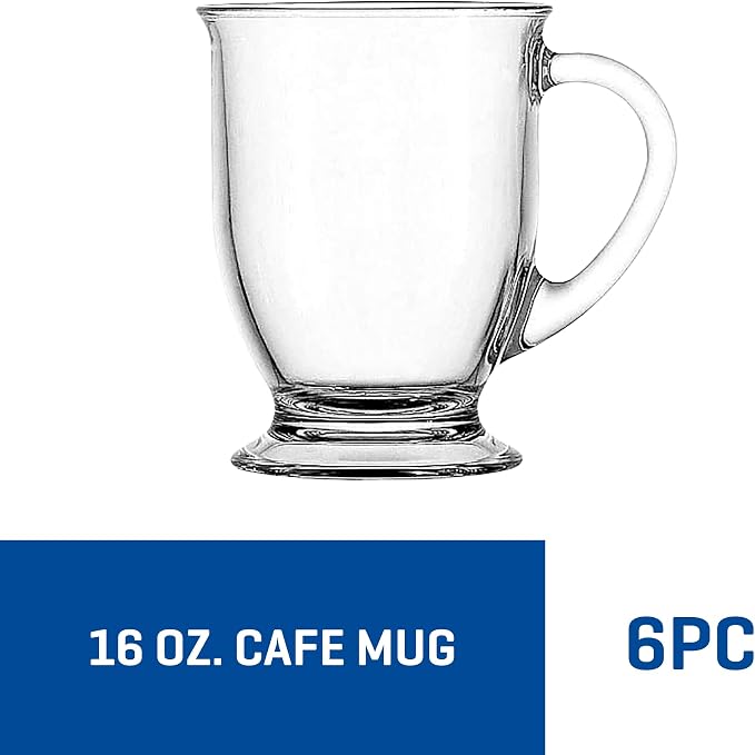 Anchor Hocking Café Glass Coffee Mugs, 16 oz, Set of 6 - Image 2