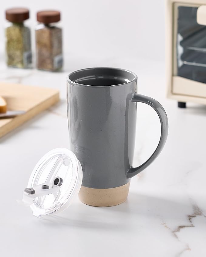 famiware Milkyway Coffee Mug, 20oz Large Coffee Mug, Ceramic Mug with Lid, Tea Cup with Handle for Latte, Tea, Cocoa, Milk, Home & Office, Dark Gray - Image 8