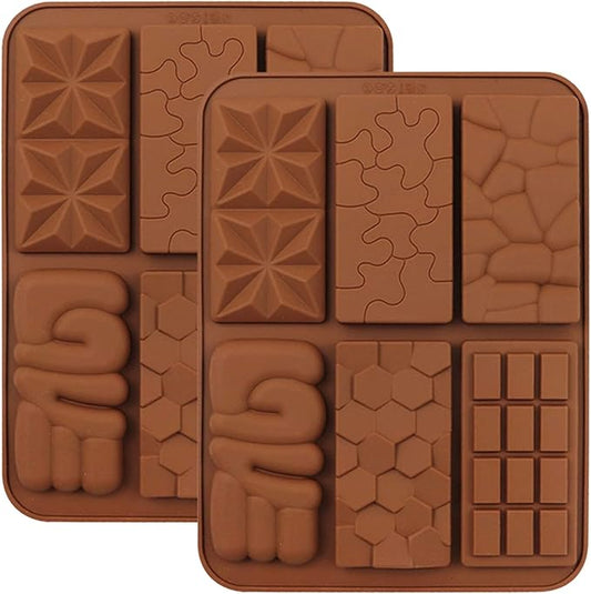 C-CO 6 in 1 Silicone Break Apart Chocolate Bar Mold, Silicone Molds for Wax Melts Non Stick Homemade Protein and Energy Bar Mould, Pack of 2