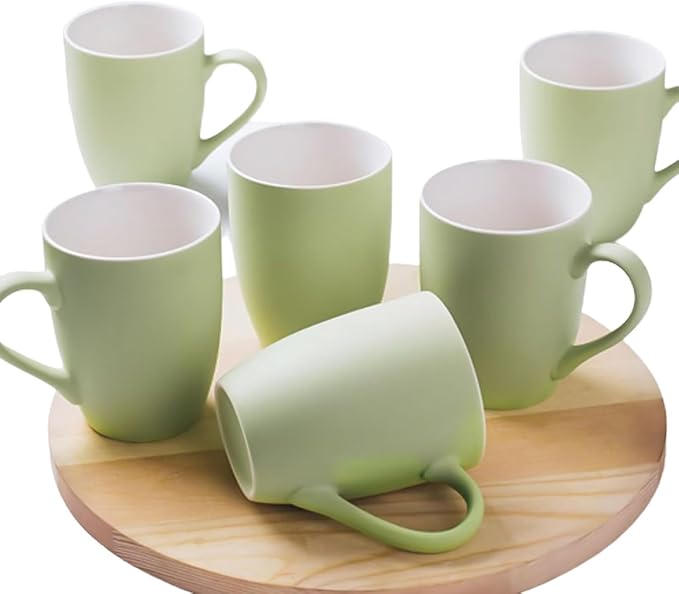 Coffee Mugs Set of 6, 12oz Ceramic Coffee Mugs with Handle, Matte Porcelain Green Coffee Mug for Latte, Tea, Cocoa, Cappuccino, Cups for Women Men for Home Restaurant Mug (Green) by Unknown