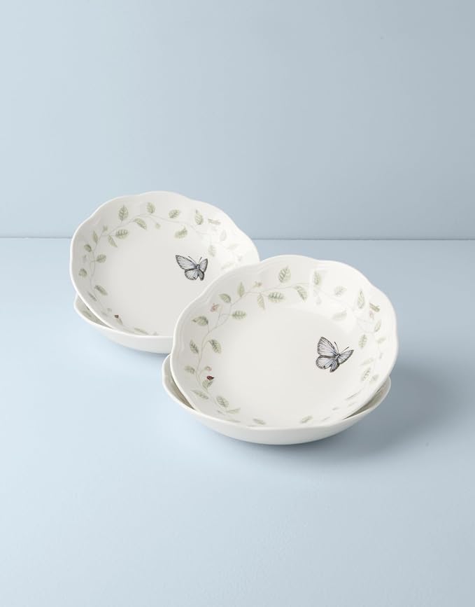 Lenox Pasta Bowls, 20oz Butterfly Meadow Pasta Bowl Set of 4, Service For 4, Porcelain, White Serving Bowls, Wide, Shallow, Lenox Butterfly Meadow Collection, Dishwasher/Microwave Safe (White 4-Piece) - Image 5