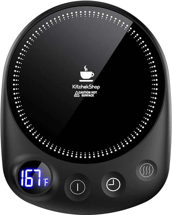 Coffee Mug Warmer - Fastest Heating & Highest Temperature, Coffee Cup Warmer for Desk Auto Shut Off, 4 Temp Settings & 1-12H Timer, Smart Electric Beverage Warmer for Coffee, Tea (Black) by Kitchekshop