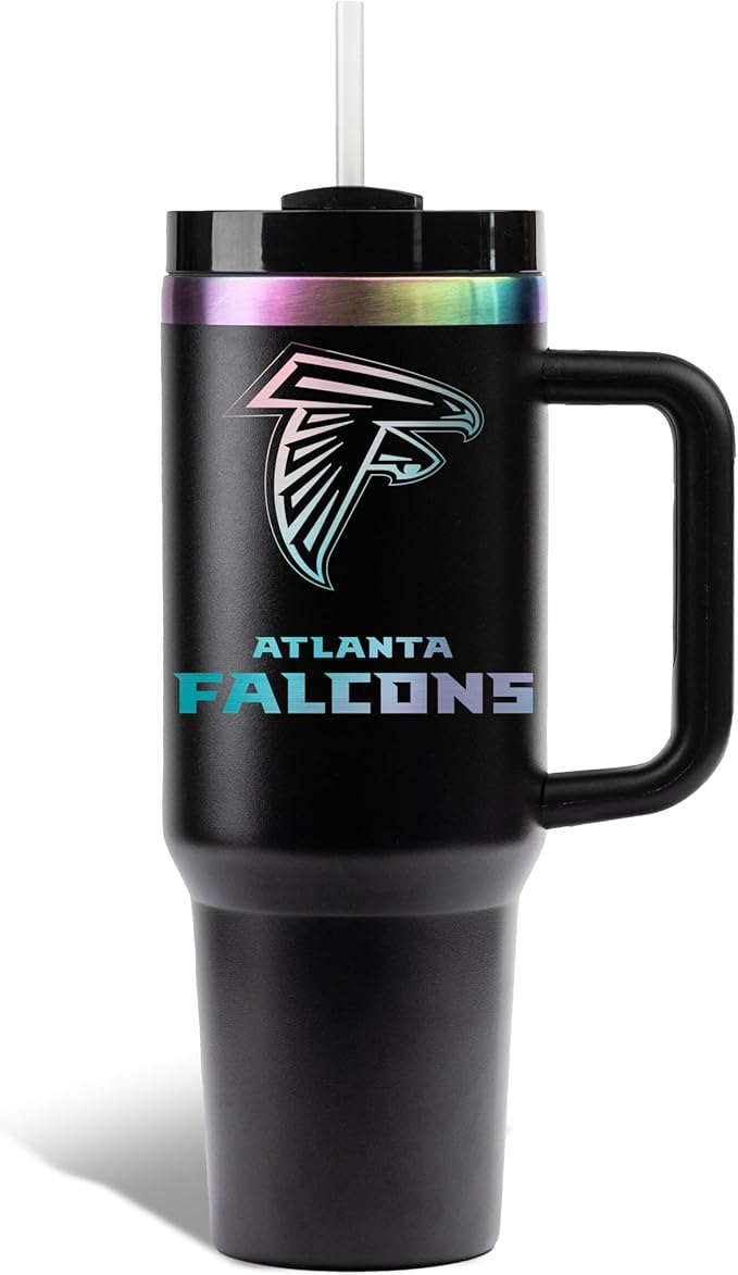 The Memory Company NFL 40oz Iridescent Tumbler - Double-Wall Vacuum Insulated Stainless Steel Water Bottle - Team Spirit Travel Cup with Handle, Lid and Straw, Hot and Cold Drink Container