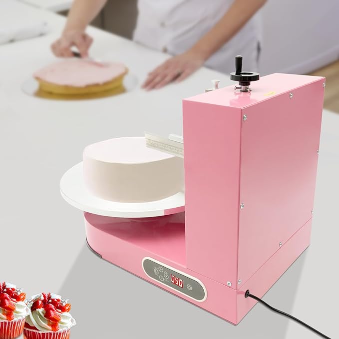 Cake Decorating Machine, 4-16 inch Cake Cream Spreading Coating Smearing Machine Cream Smooth Coating Decoration with Adjustable Spatula Turntable for Cake Shops, Dessert Shops (Pink)