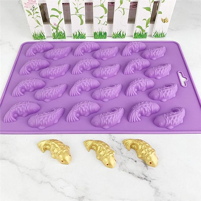 2Pcs 24-Cavity Koi Fish Carp Silicone Chocolate Molds, Goldfish Silicone Hard Candy Gummy Keto Fat Bombs Making Molds Ice Cube Trays Crayon Melt Mould - Image 7