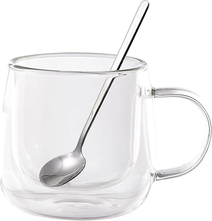 Double Wall Glass Coffee Mugs 10 Oz with Handle - Set of 1 | Insulated Clear Espresso Coffee Mug with Handle, Double Walled Coffee Cups for Cappuccino, Latte, Tea, Hot Drinks by Unknown