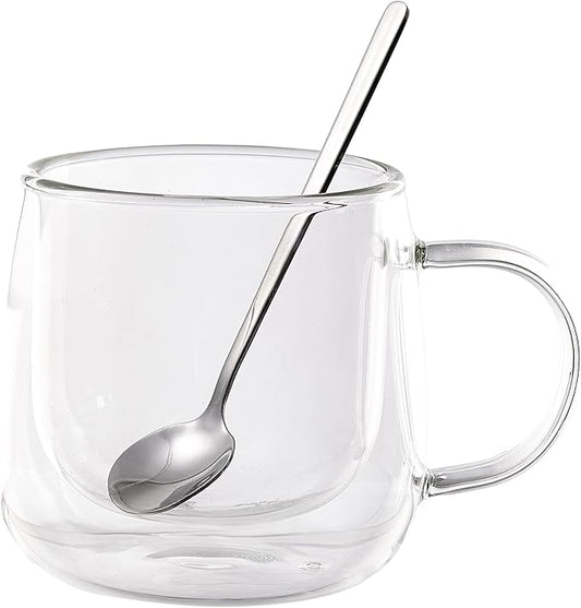 Double Wall Glass Coffee Mugs 10 Oz with Handle - Set of 1 | Insulated Clear Espresso Coffee Mug with Handle, Double Walled Coffee Cups for Cappuccino, Latte, Tea, Hot Drinks by Unknown