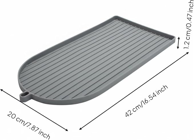 Silicone Machine Pad Coffee Station Mat Beverage Spill Tray Flexible Material Raised Lip Ribbed Drainage Suitable for Coffee Shop, Gray - Image 3