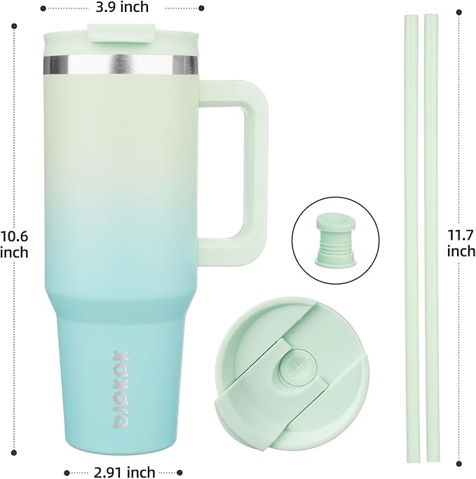 BJPKPK 40 oz Insulated Tumbler with Handle & Straw, Stainless Steel | Double Wall Vacuum Insulation, Leak Proof, BPA Free, Dishwasher Safe, Cupholder Friendly, Travel & Outdoor, Mint - Image 3