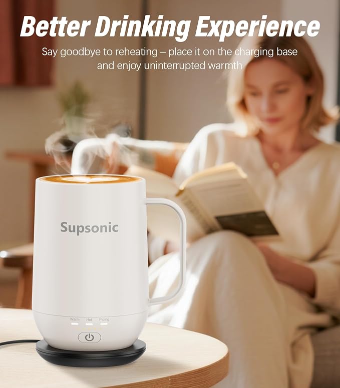 Supsonic - 16oz Self Heating Coffee Mug, Smart Heated Coffee Mug Faster Direct-Contact Heating Up to 149°F, Coffee Mug Warmer Set with Auto Shut-Off - Gifts for Men Women | S2 - Image 4