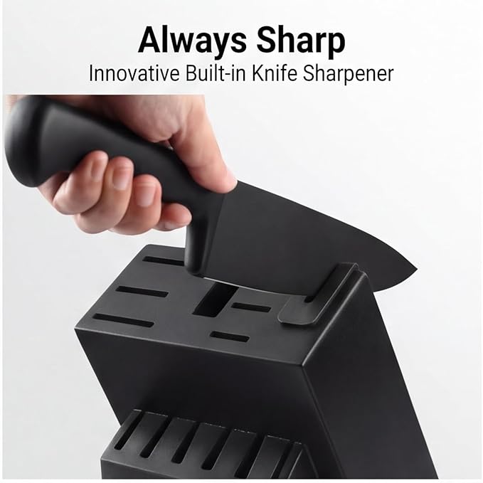 McCook Knife Set Black Kitchen Knife Block Set w Built-in Sharpener | German Forged Stainless Steel,15 PC,Razor Sharp, Anti-Rust,Ergonomic Handle,Full Tang,Dishwasher Safe,Gift Box - Image 3