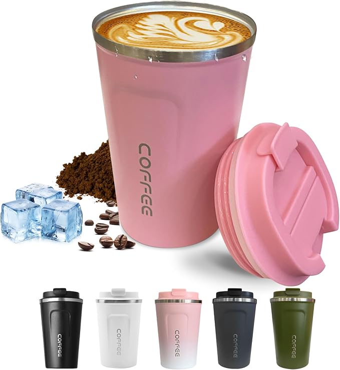 SPLMIFA Travel Coffee Mugs Leak-Proof, Reusable Coffee Cups with Lids, Stainless Steel Vacuum Insulated Coffee Tumblers, Thermal Insulation Cups for Men and Women Hot & Cold Drinks(2nd-Pink, 17OZ) by SPLMIFA