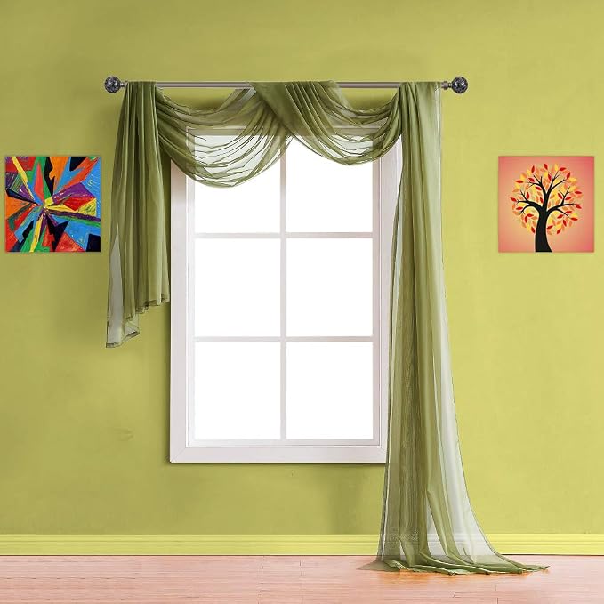 Warm Home Designs 55 x 144 Sage Green Sheer Window Scarf. AM Sage 144" | Sheer Window Scarves Valances are Great As Wedding Arch Draping Fabric, Bed Canopy Or for Decorative Project. by WarmHomeDesigns