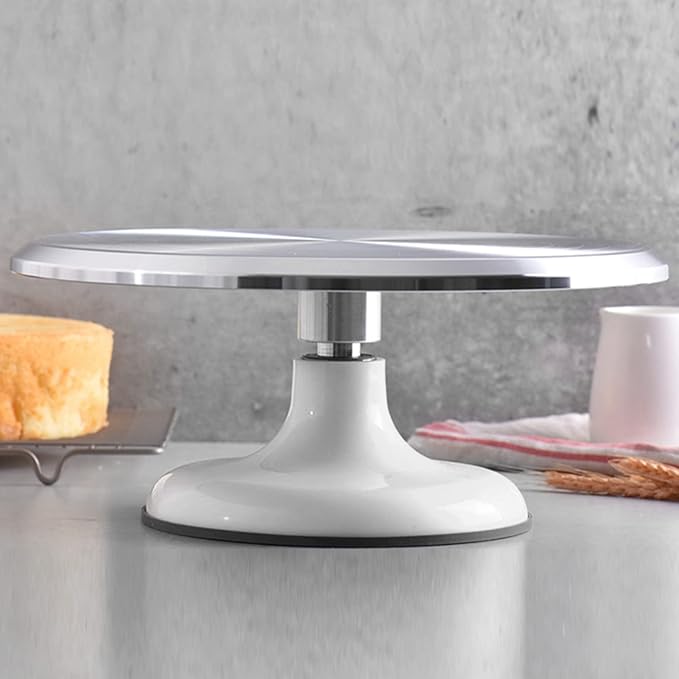 Fdit Cake Decorating Turntable, 10 Inch Silent Bearing Revolving Cake Stand Rounded Edges for Cake Decorating Supplies for Home (White)