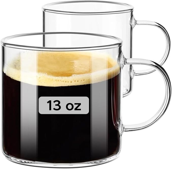 Bexter Pack of 2 Clear Glass Coffee Mugs – 13 oz Heavy-Duty Thick-Walled Cups for Hot Beverages – Durable, Elegant, Heat-Resistant Glassware for Coffee, Tea, Lattes, and More - Image 6