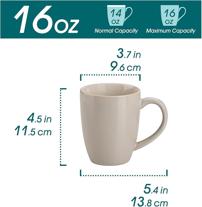 vancasso PLAYA Ceramic Coffee Mug Set of 6, 16 Oz Tea Cups with Handle for Latte, Tea, Cappuccino, Milk, Cocoa, Microwave&Dishwasher Safe, White - Image 2