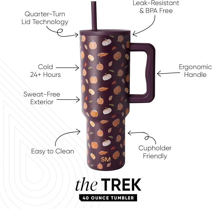 Simple Modern Halloween Tumbler with Handle | 40oz | Pumpkins | Trek Tumbler, Travel Mug | Insulated Water Bottle, Cupholder Friendly, Stainless Steel Cup, Pumpkin & Leaves - Image 3