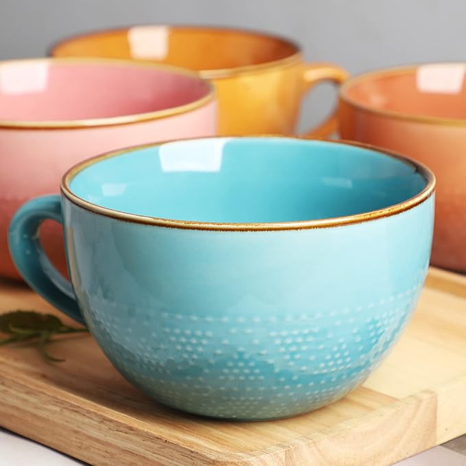 Disoza Large Ceramic Soup Mug with Handles 24 Ounce Oversized Mugs Bowl Porcelain Coffee Tea Cup Orange XXL Cereal Soups Ramen Salad Bowl Coffee Cappuccino Cups Large Soup Bowl - Image 6