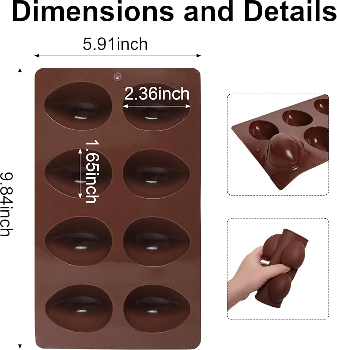 1 Pack Silicone Egg Molds 8 Cavity Easter Silicone Candy Mold 3D Egg-Shaped Silicone Baking Mold for Chocolate, Jello, Mini Cakes, DIY Desserts, Candy, Ice, Pudding, Baking (1, Dark Brown) - Image 2