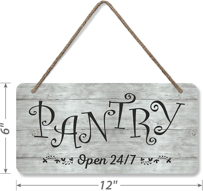 SmartSign 'Pantry Open 24/7' Wooden Hanging Sign with Rope - 6" x 12" Wall Décor with Handwritten Font For Kitchen/Office/Café/Farmhouse, Pre-Drilled Holes, Black/Rustic Background, USA-Made - Image 6