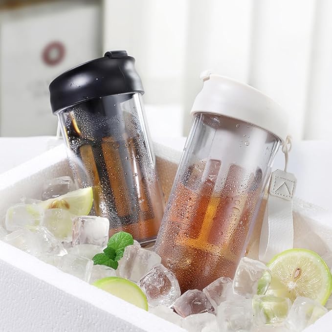 watchget Cold Brew Coffee Maker Travel Tumbler with Soft Silicone Handle Portable Iced Coffee & Tea Infuser with Airtight Lid Cold Brew Travel Cup 12oz/360ml black