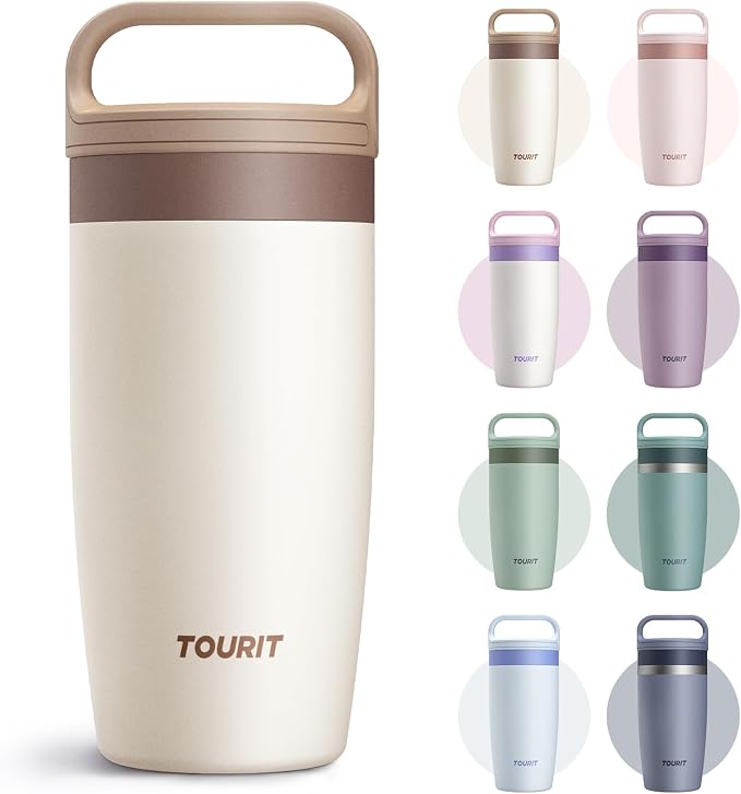 TOURIT Travel Coffee Mug 16 oz,Leakproof 2-Part Drink Lid Tumbler,Off-White | Coffee Tumbler Cup, Insulated Stainless Steel Travel Mug, Dishwasher Safe Reusable Water Bottle, BPA-Free Coffee Mug by TOURIT