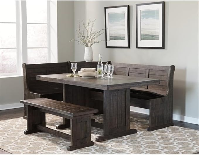 Pemberly Row 3-Piece Farmhouse Wood Breakfast Nook Set with Table, Hidden Storage, Planked Tops, Reversible Seating, in Tobacco Leaf Finish - Image 2