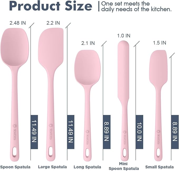 ChefAide 5 Pieces Silicone Spatula Set, Food Grade Rubber Spatula, Upgrade Strong Handle with Ergonomic Grip, Heat Resistant Up to 600°F for Nonstick Cookware, Cooking - Image 2