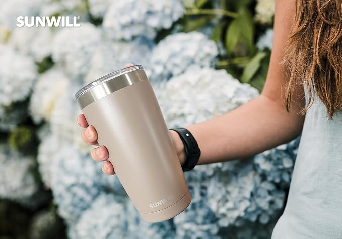 SUNWILL Travel Coffee Tumbler 20 oz, Insulated Mug with Lid, Stainless Steel Cup for Outdoor, Powder Coated Taupe - Image 7